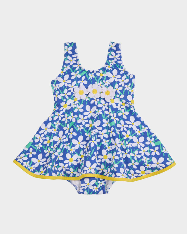 Girl's Daisy Floral Skirted One-Piece Swimsuit, Size 6M-24